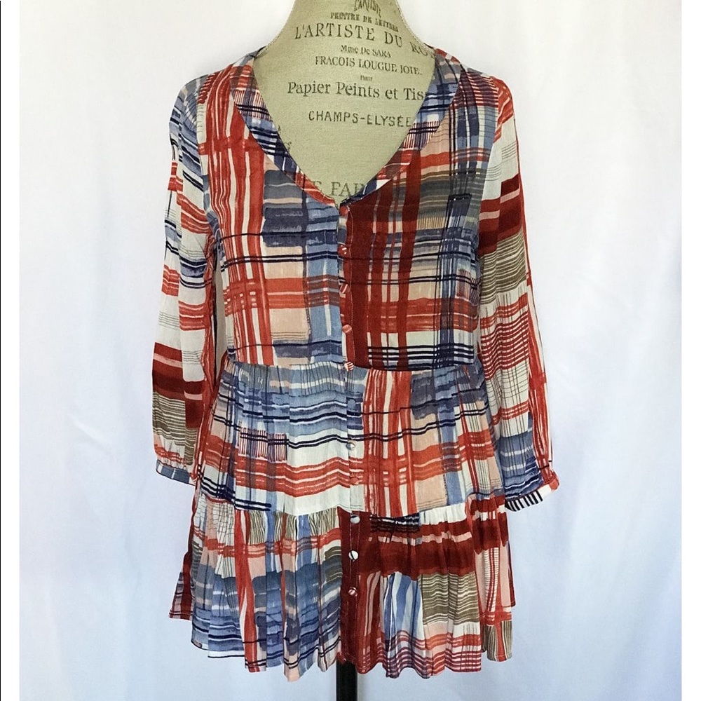 Anthropologie Maeve Lila Plaid Buttoned Tunic Shirt Cowgirl With Pockets